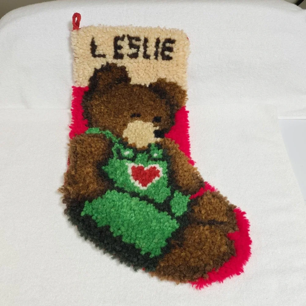 VTG Latch Hook Teddy‎ Bear Christmas Stocking Finished 20